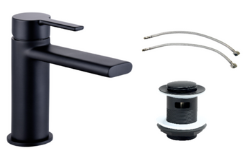 Kinetic Matt Black Mono Basin Mixer Tap with Matt Black Slotted Waste