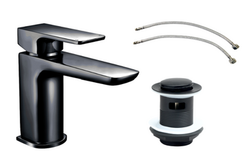 Manhattan Matt Black Mono Basin Mixer Tap with Matt Black Slotted Waste