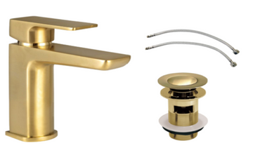 Manhattan Brushed Brass Mono Basin Mixer Tap with Brushed Brass Slotted Waste