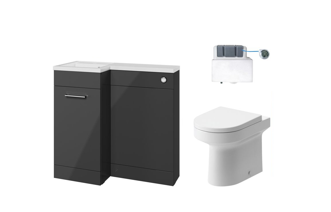 900mm Levanto L Shape Bathroom Furniture Set – Gloss Steel Grey
