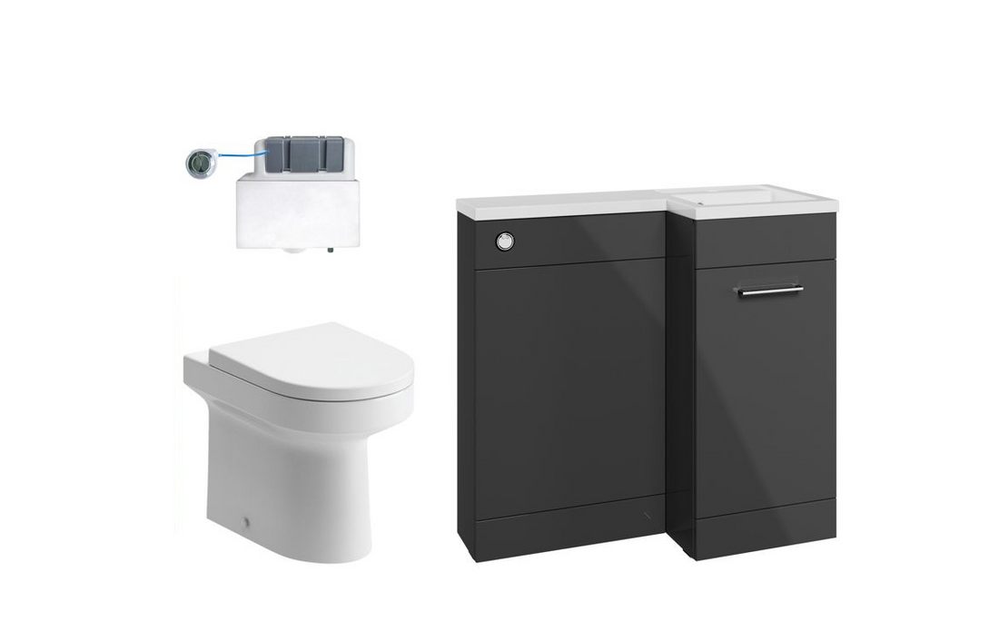 900mm Levanto L Shape Bathroom Furniture Set – Gloss Steel Grey