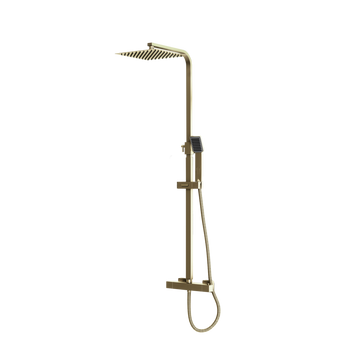 Brushed Brass Nexus Square Double Head Rigid Riser Thermostatic Shower