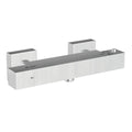 Chrome shower control panel with multiple functions on a white background