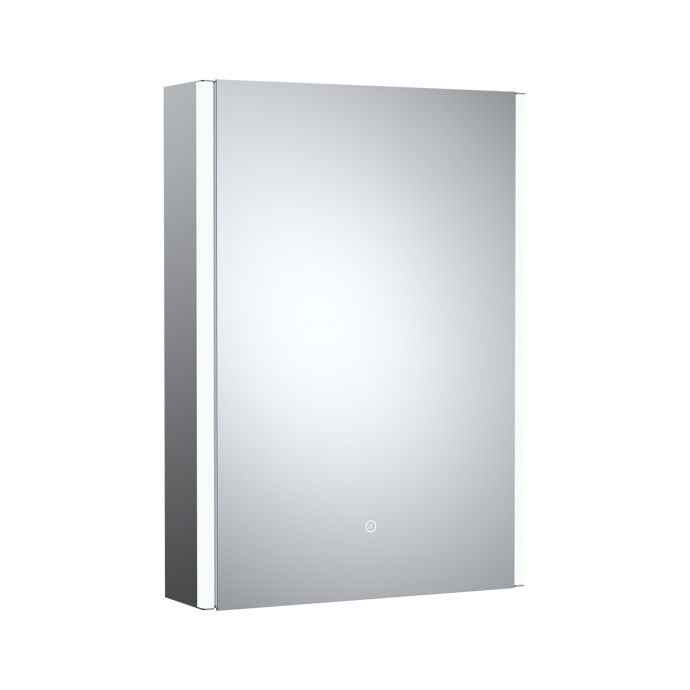Rectangular mirror cabinet with a white frame on a white background