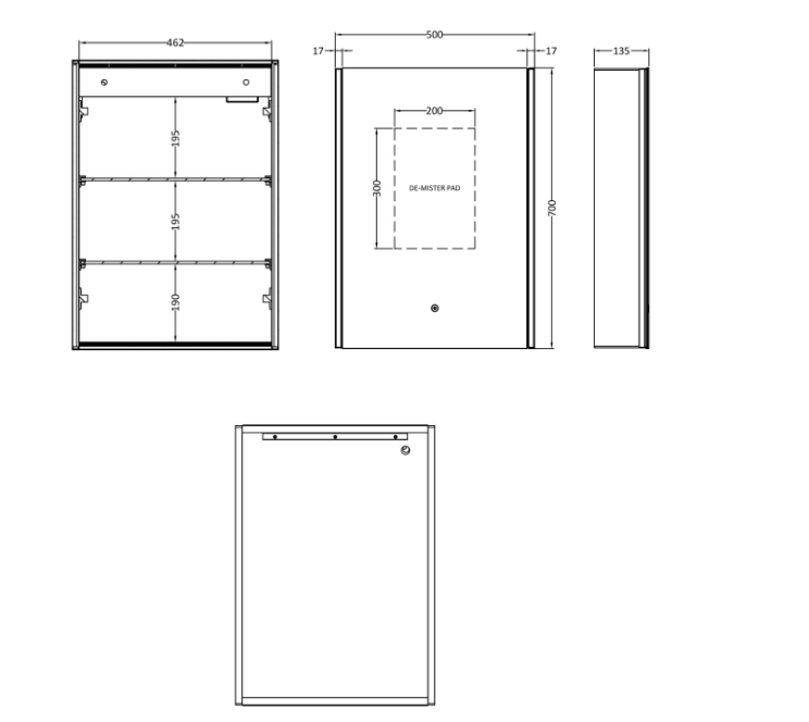Technical drawing of a rectangular object with dimensions
