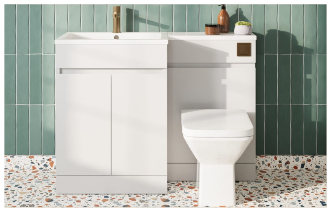 Blue Whale Waterguard 1100 L Shape Furniture Pack with Pan, Seat & Cistern - Gloss White