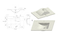 Technical drawing and two views of a white sink on a white background
OXFORD BATHROOM FOCAL POINT  BASIN