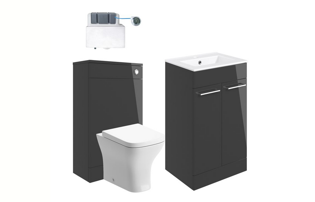 Bathroom interior with dark vanity unit, toilet, and decorative elements.
OXFORD BATHROOM FOCAL POINT 