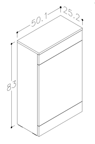 Technical drawing of a rectangular prism with dimensions labeled
OXFORD BATHROOM FOCAL POINT , WC UNIT