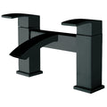 Black bathroom faucet on a white background