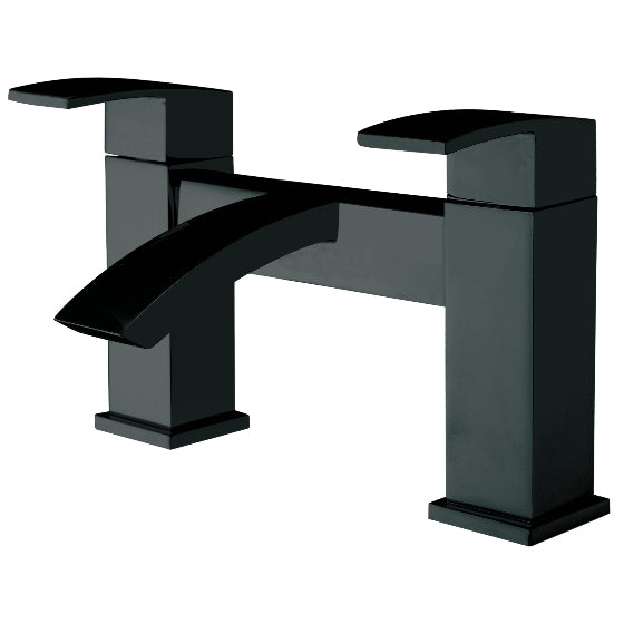 Black bathroom faucet on a white background