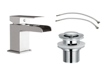 Tiree Waterfall Chrome Mono Basin Mixer Tap with Chrome Slotted Waste