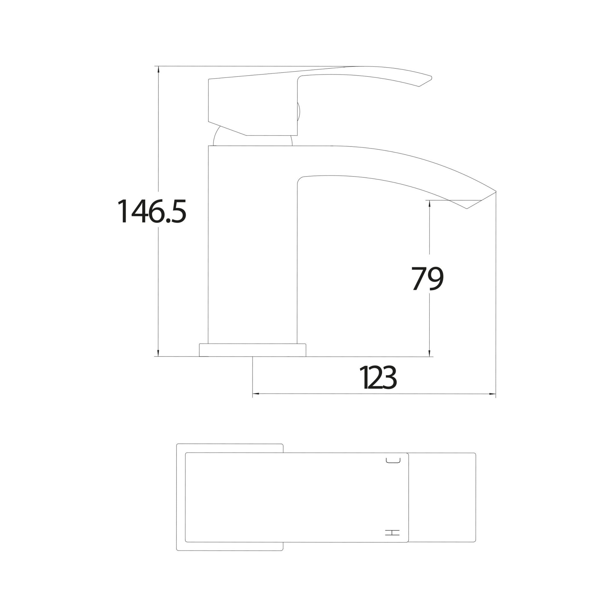 Technical drawing of a product with dimensions labeled