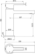 Technical drawing of a cylindrical object with dimensions