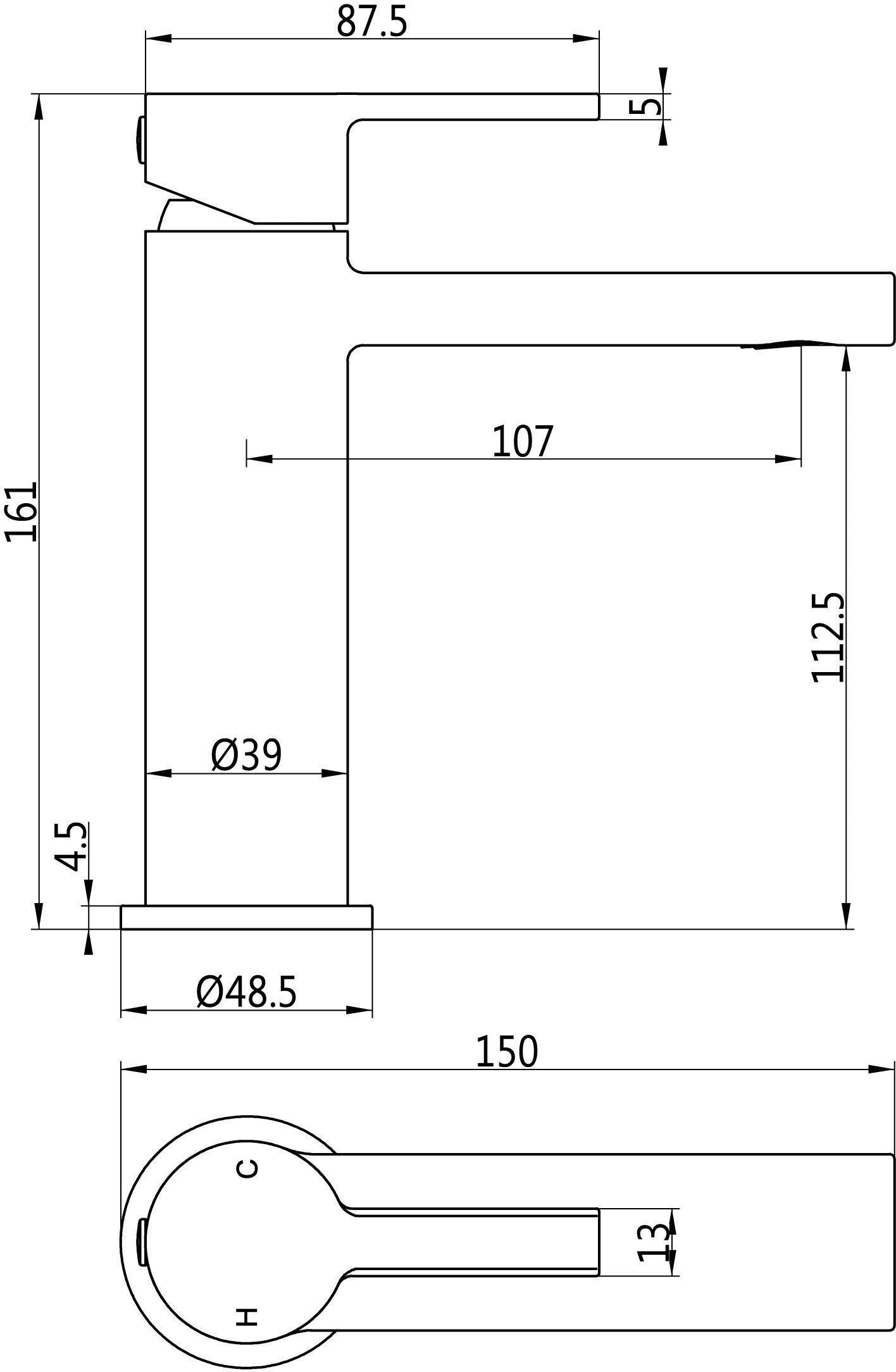 Technical drawing of a cylindrical object with dimensions