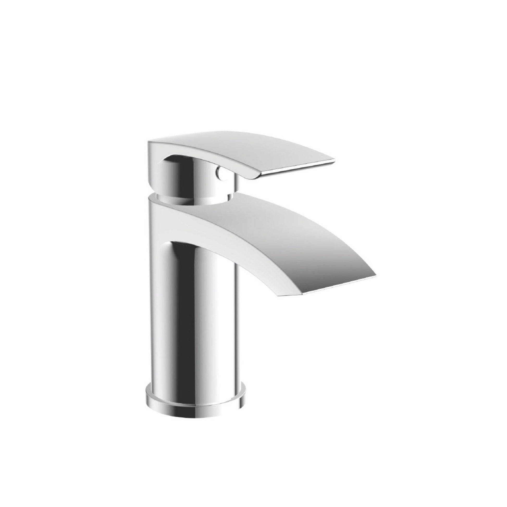 Chrome bathroom faucet on a white background