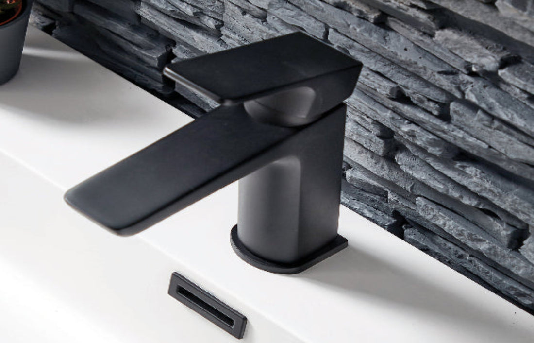 Manhattan Matt Black Mono Basin Mixer Tap with Matt Black Slotted Waste