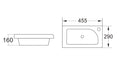 Technical drawing of a rectangular object with dimensions labeled