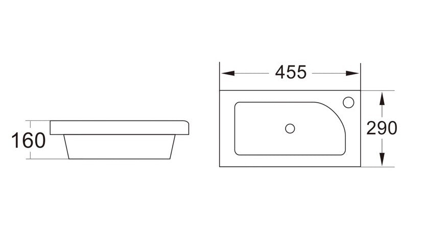 Technical drawing of a rectangular object with dimensions labeled