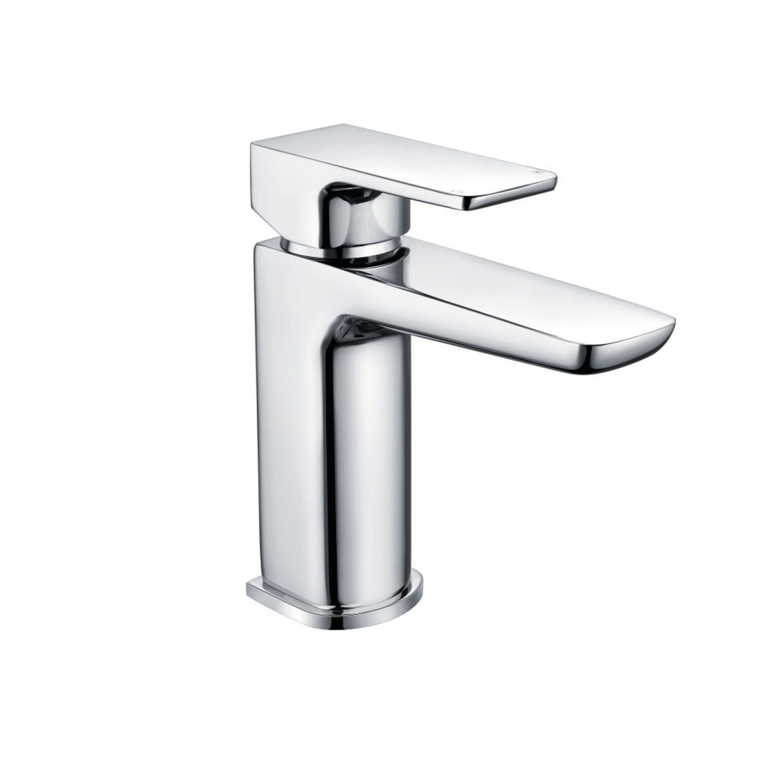Chrome bathroom faucet set with additional components on a white background