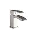 Chrome bathroom faucet on a white background
