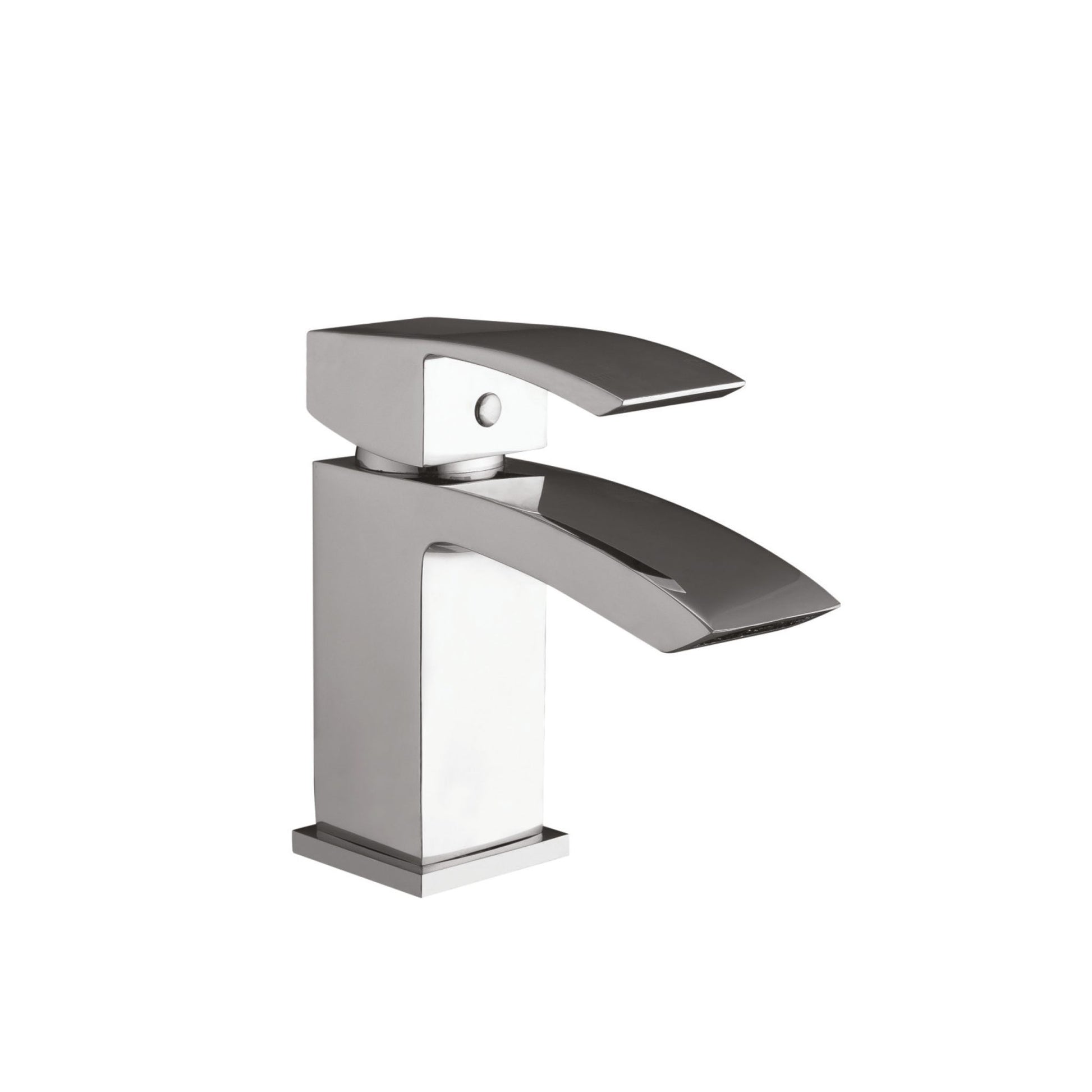 Chrome bathroom faucet on a white background